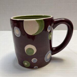 Tika Home Etc Coffee Cup Mug Purple Green Stripes Circles Cosmic Trippy - EUC